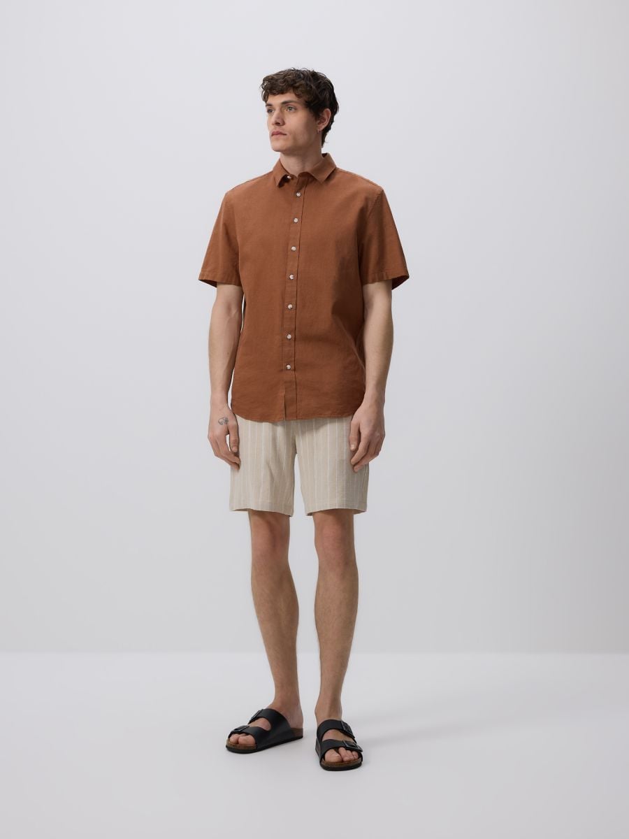 Regular linen blend shorts - beige - RESERVED - 4