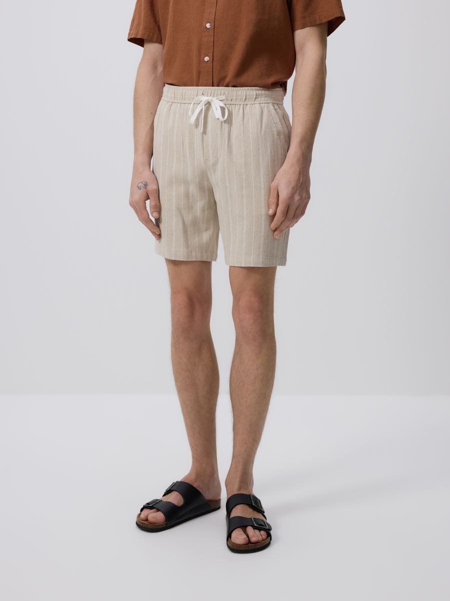 Regular linen blend shorts - beige - RESERVED - 3