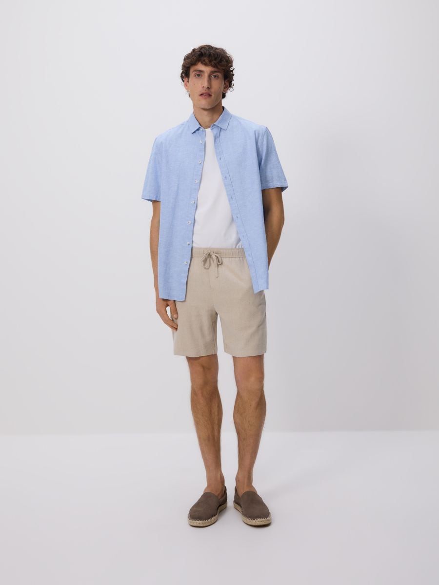 Regular linen blend shorts - beige - RESERVED - 4