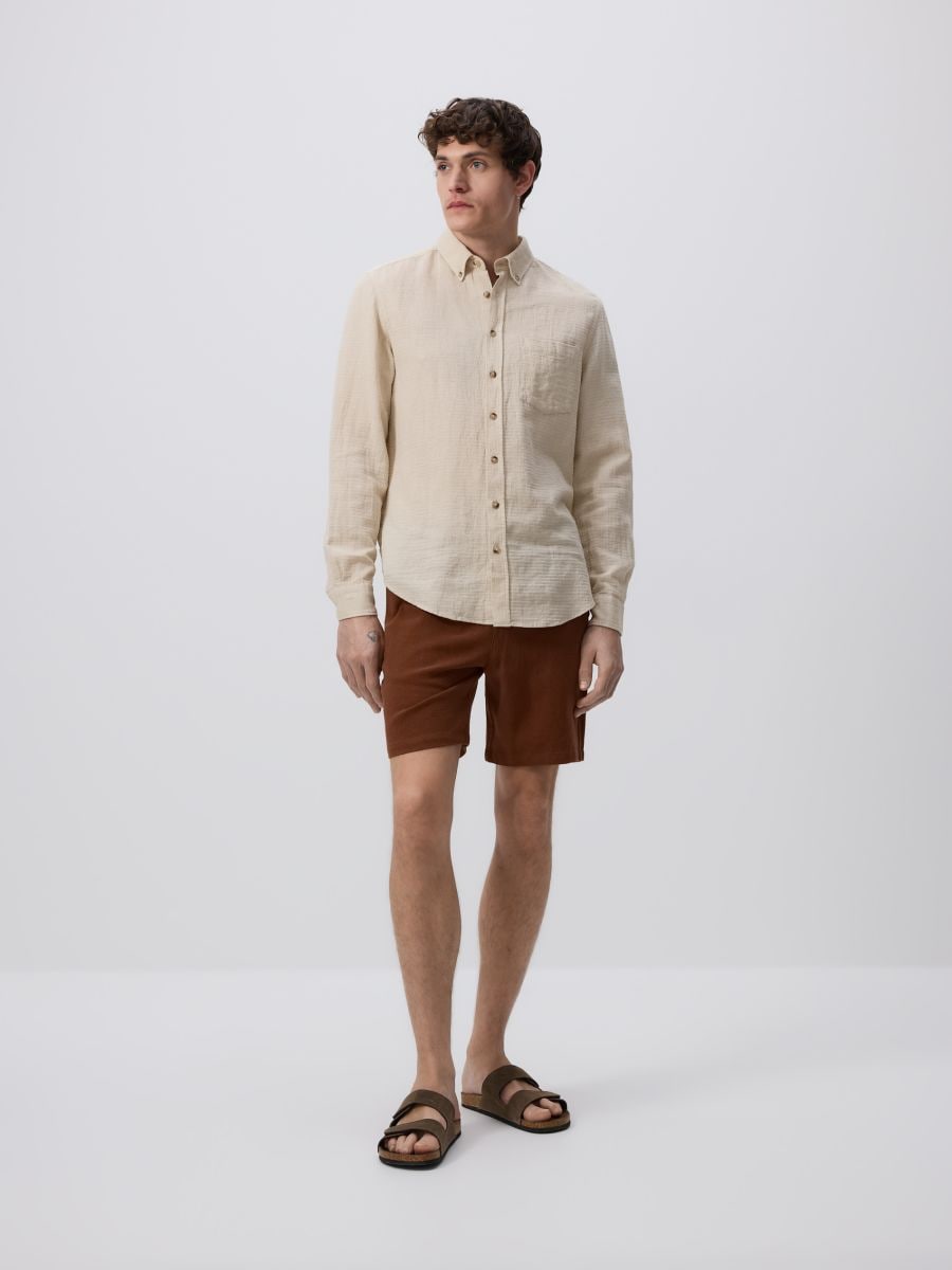 Regular linen blend shorts - carmine - RESERVED - 4