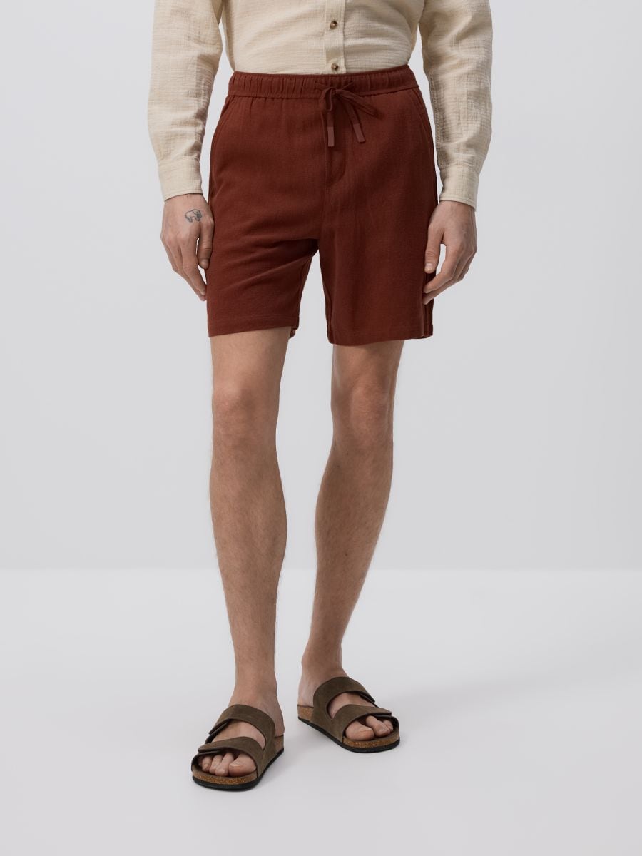 Regular linen blend shorts - carmine - RESERVED - 3