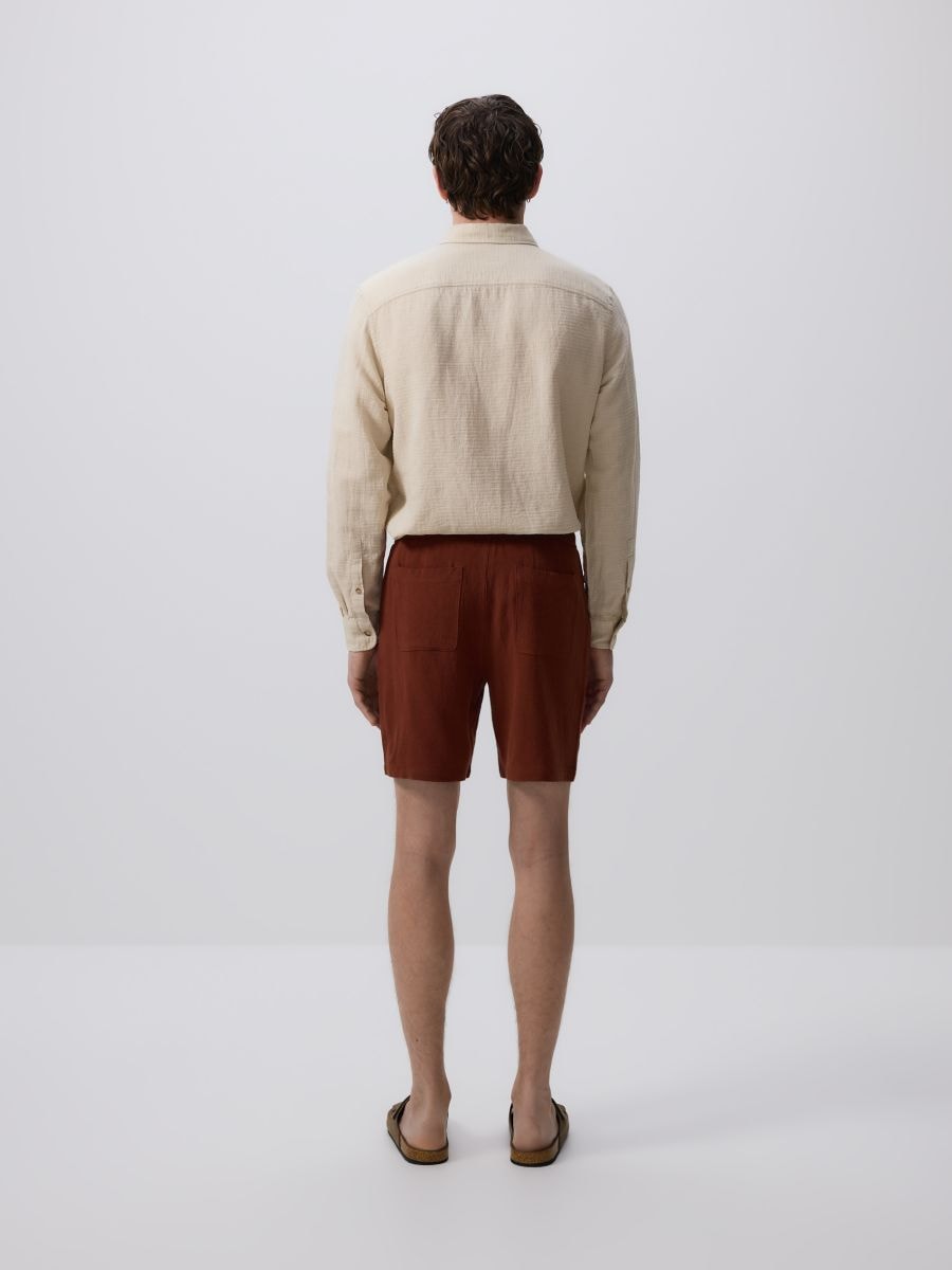Regular linen blend shorts - carmine - RESERVED - 5