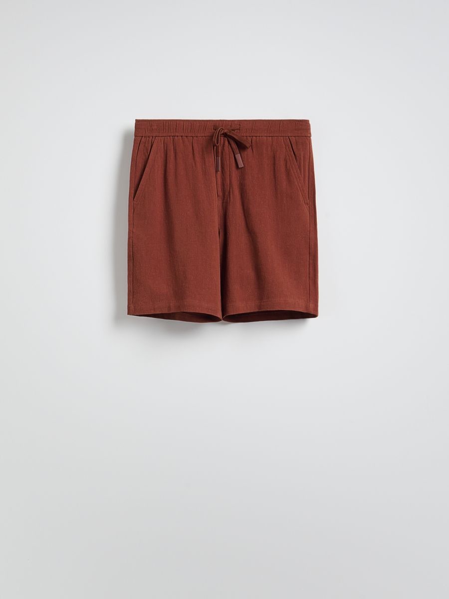 Regular linen blend shorts - carmine - RESERVED