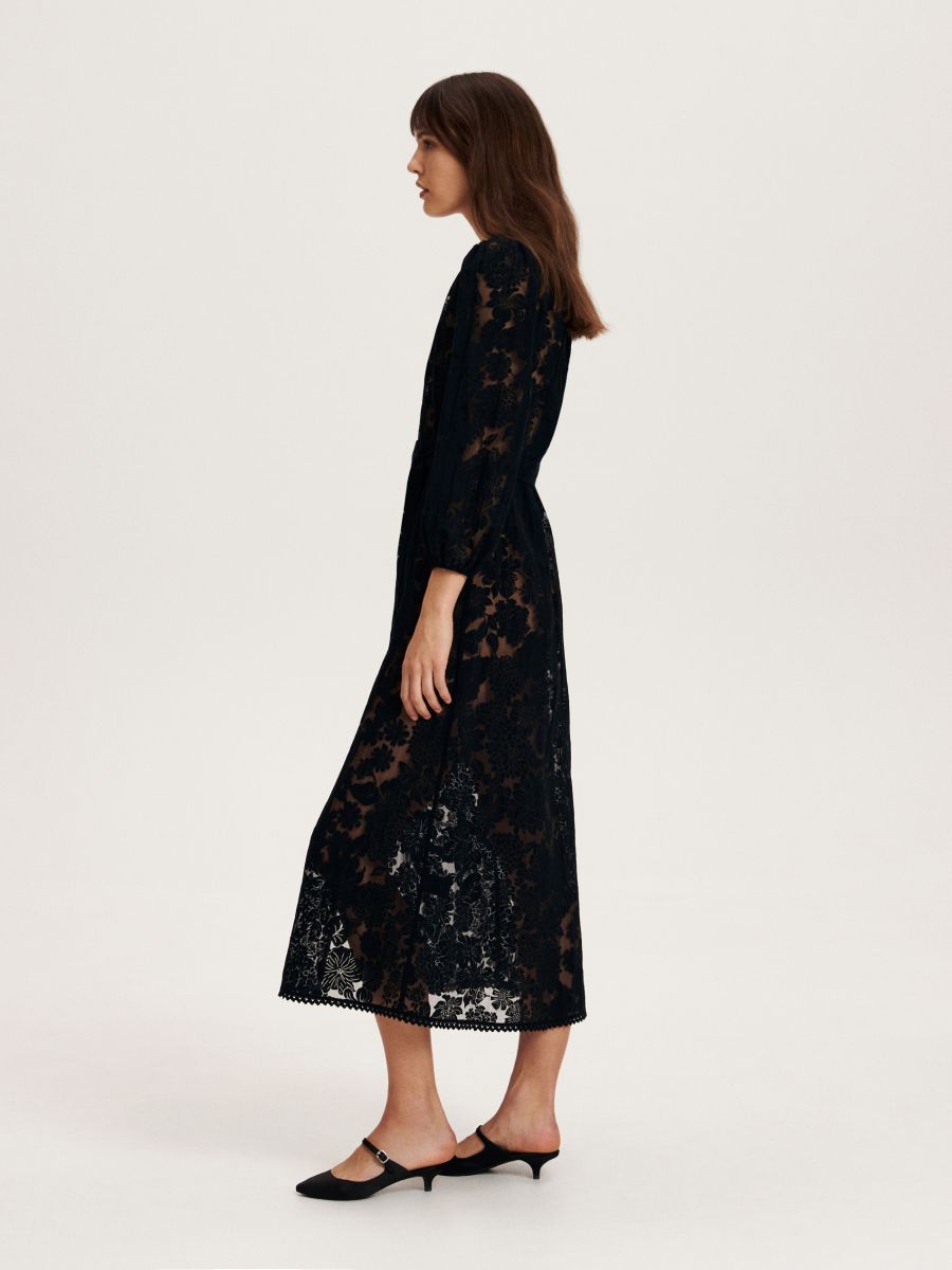 Geblümtes Maxikleid - schwarz - RESERVED - 3