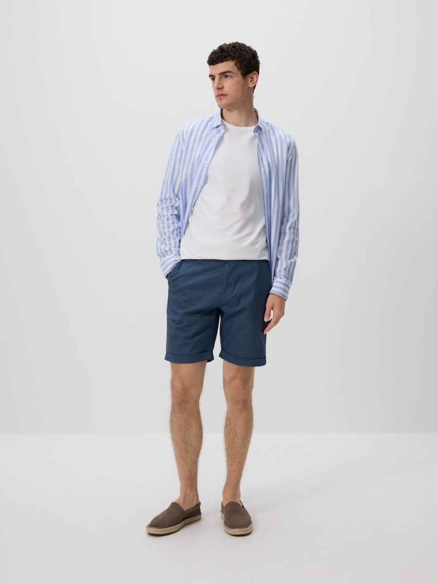 Cotton regular shorts - steel blue - RESERVED