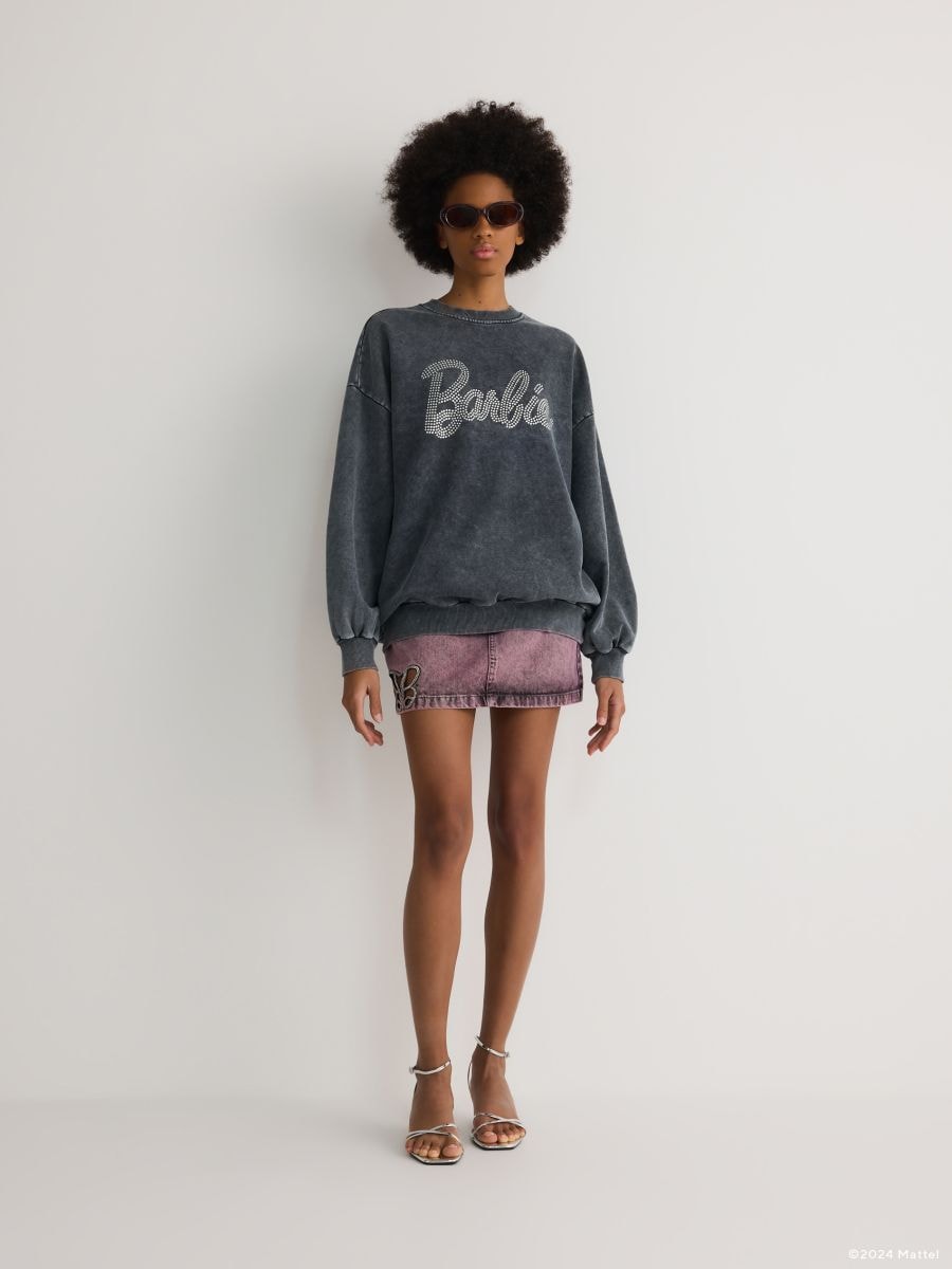 Pulover z logotipom iz okrasnih kamnov Barbie™ - temno siva - RESERVED - 2