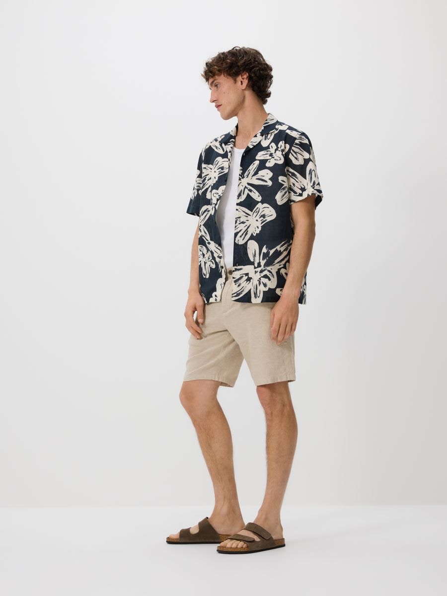 Regular linen blend shorts - beige - RESERVED - 4