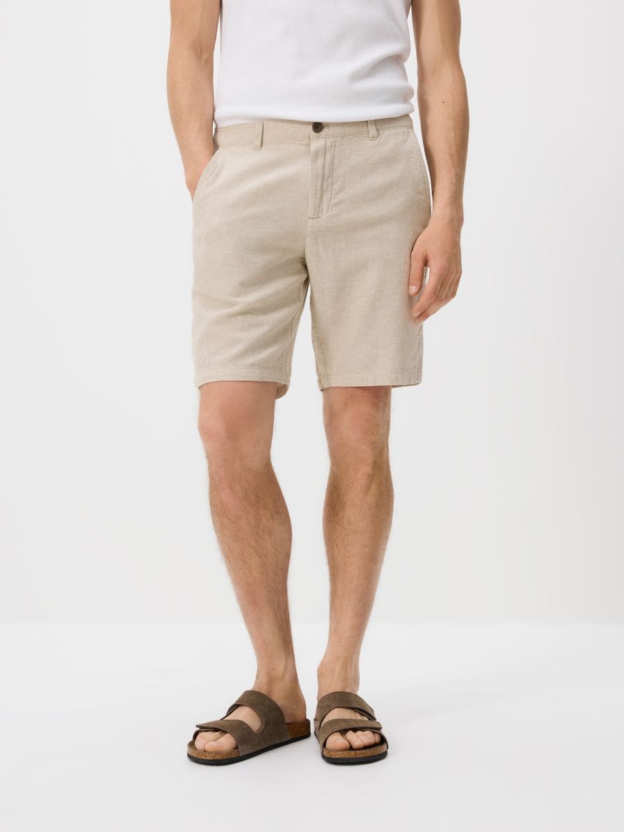 Regular linen blend shorts - beige - RESERVED - 2