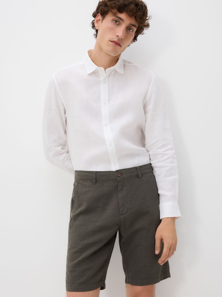 Regular linen blend shorts - dusty green - RESERVED