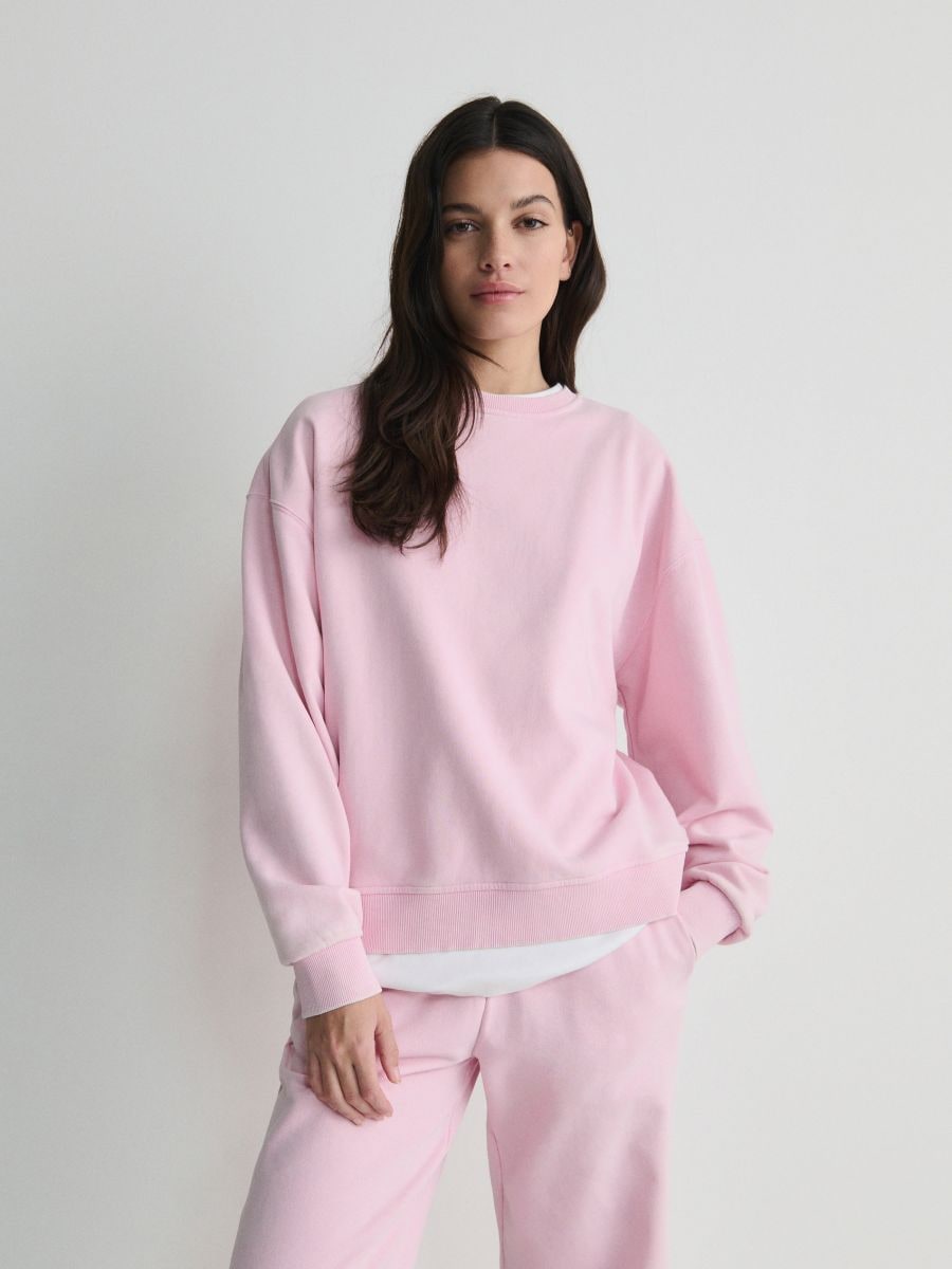 Bluză sport de efect prespălat - roz-pastel - RESERVED