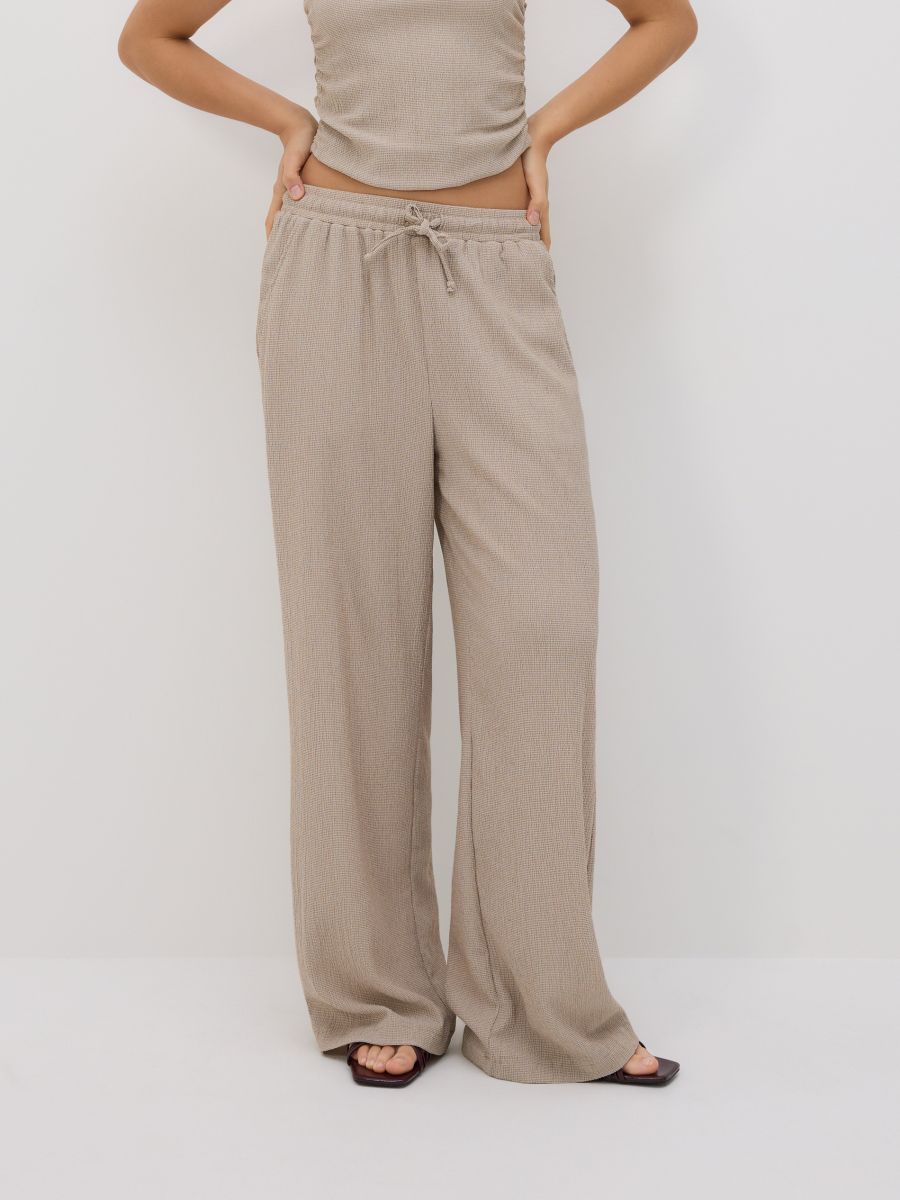 Broek van structuurstof - beige - RESERVED - 2