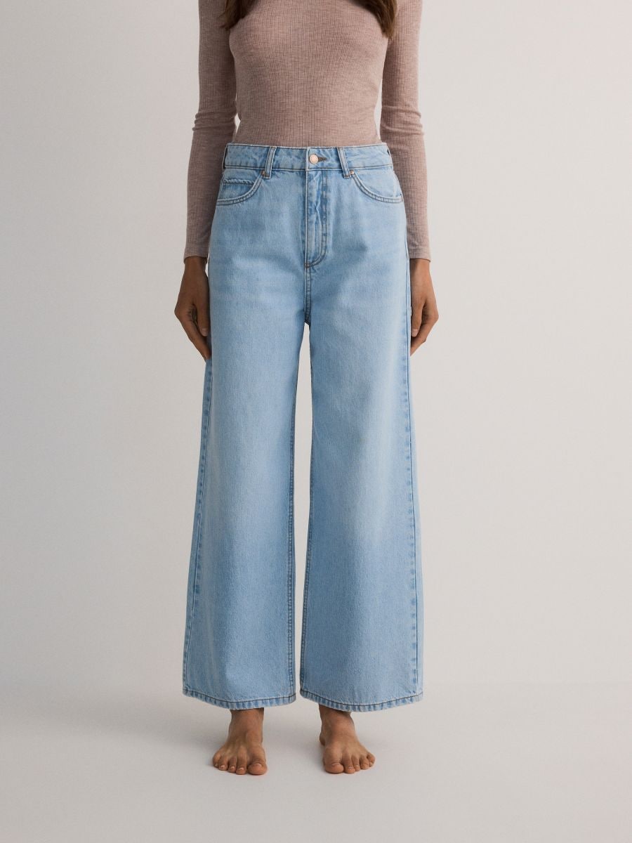 High waist jeans with wide legs - blue - RESERVED