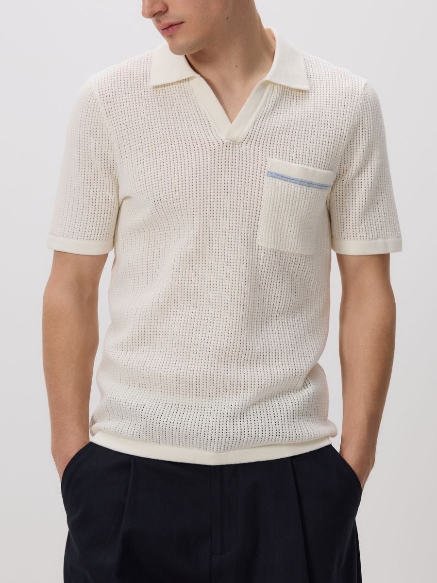 Pullover im Polostil mit Lochmuster - creme - RESERVED - 2