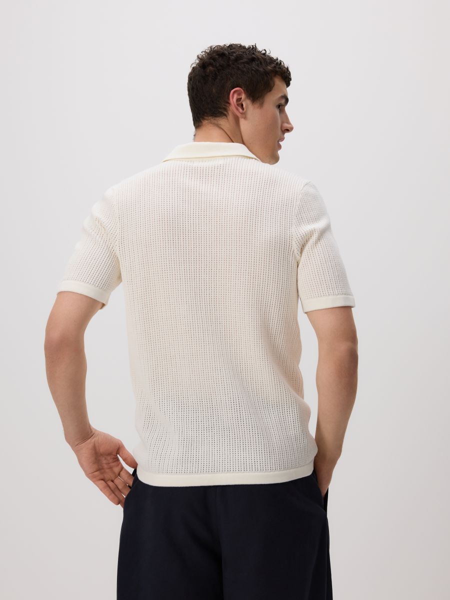 Pullover im Polostil mit Lochmuster - creme - RESERVED - 3
