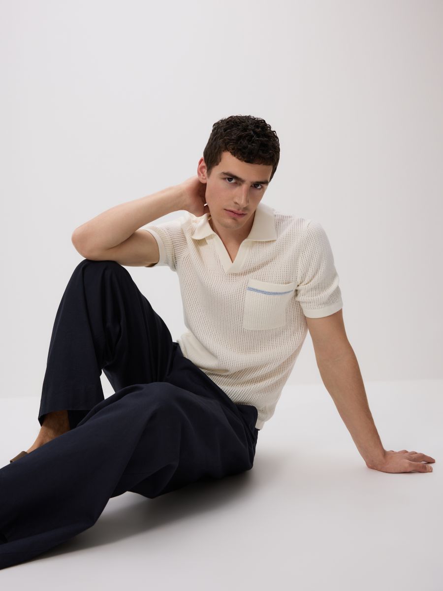 Pullover im Polostil mit Lochmuster - creme - RESERVED - 4