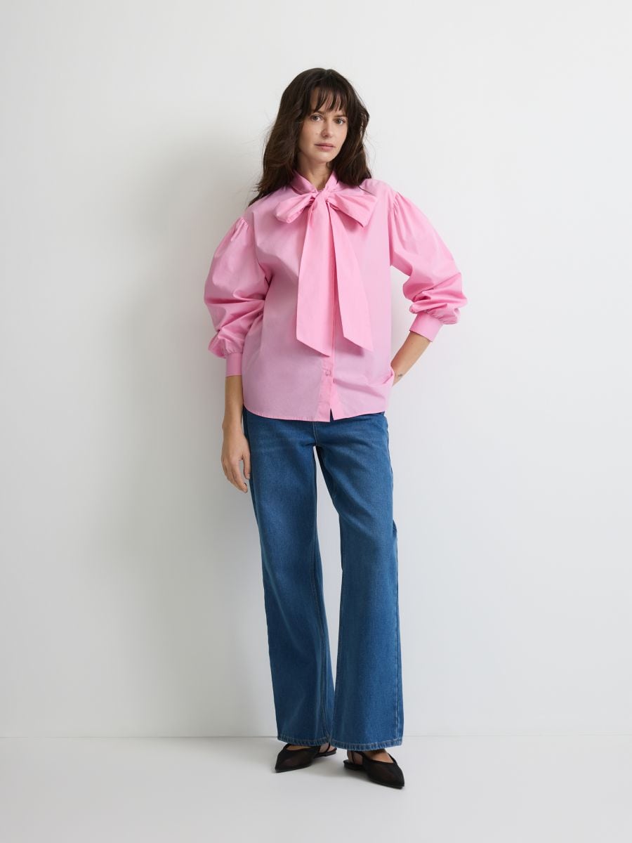 Baumwoll-Bluse mit Bindedetail - rosa - RESERVED - 3