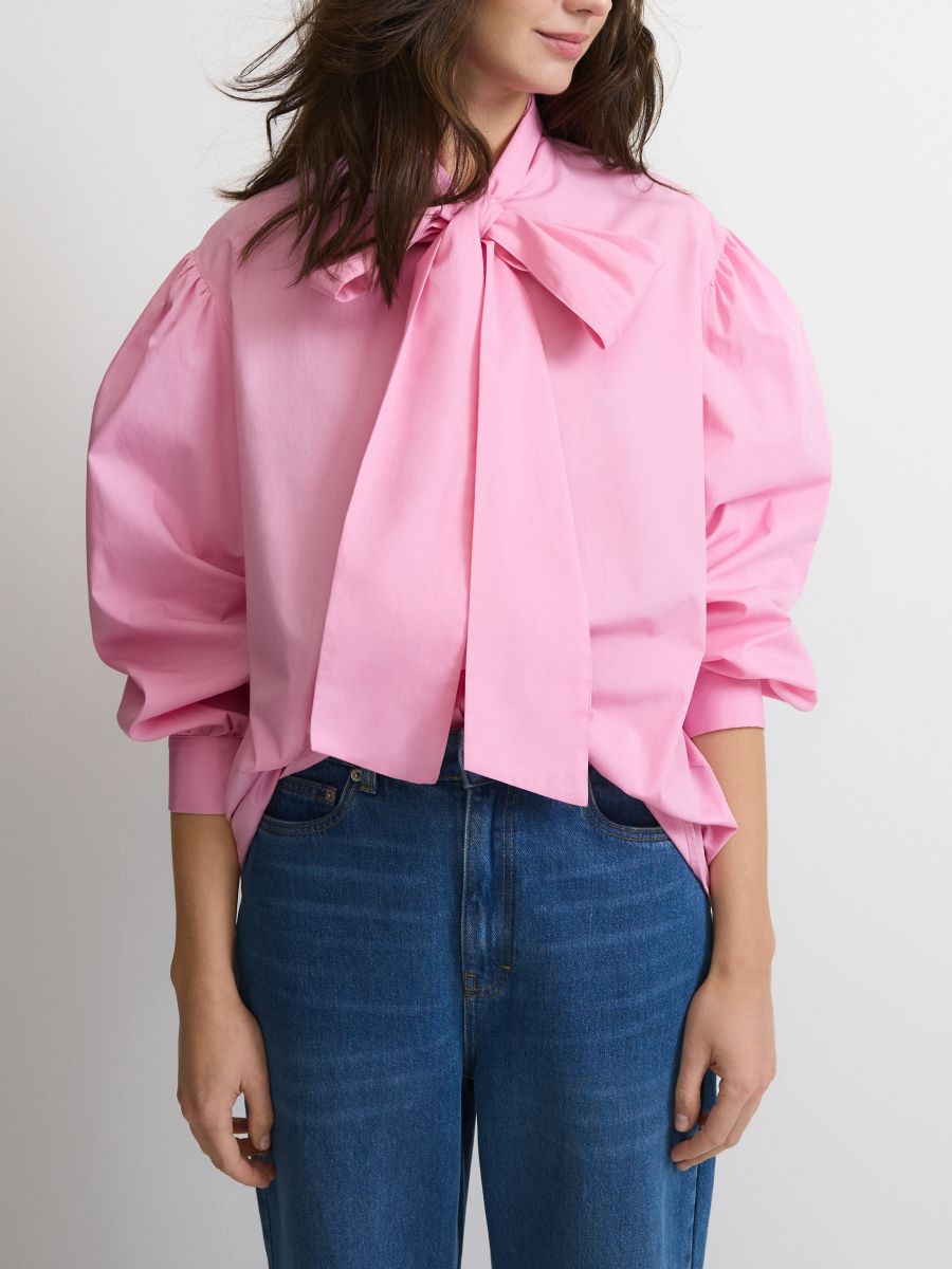 Baumwoll-Bluse mit Bindedetail - rosa - RESERVED - 2