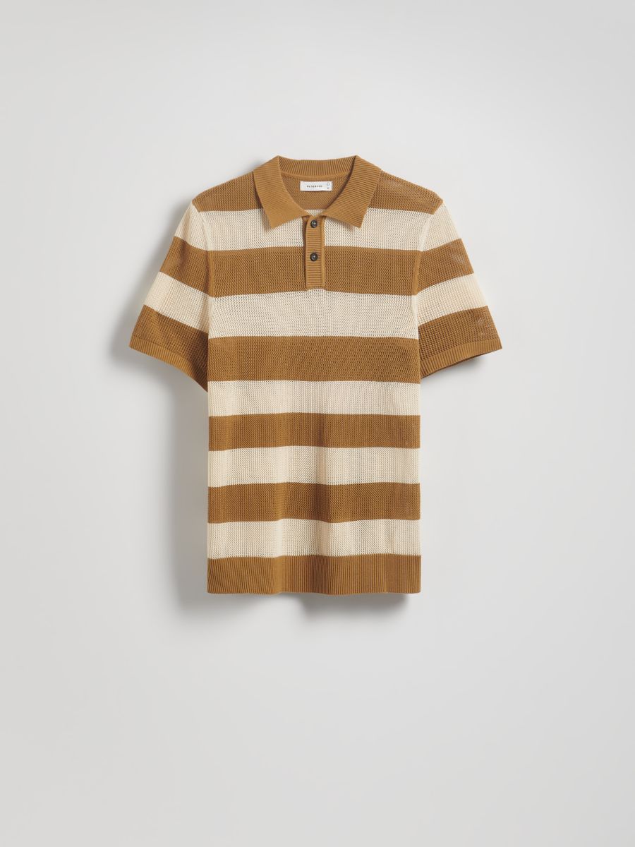 Openwork polo jumper - beige - RESERVED