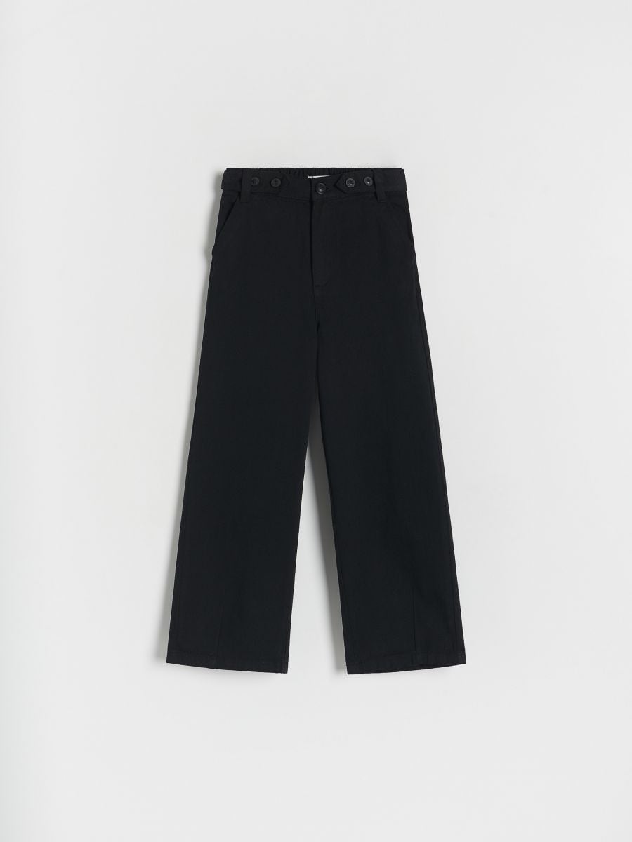 Cotton trousers with buttons - black - RESERVED
