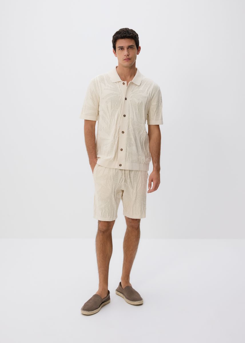 Openwork jumper with short sleeves - beige - RESERVED - 4