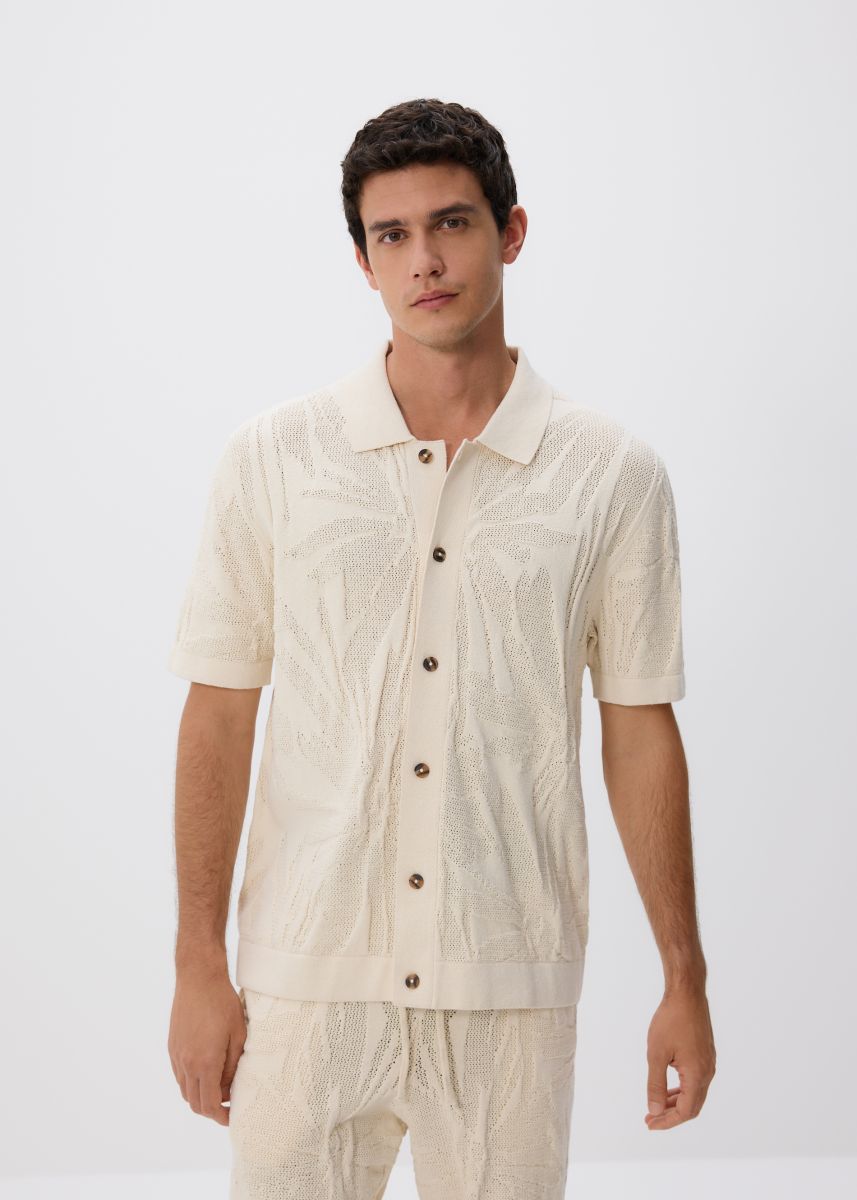 Openwork jumper with short sleeves - beige - RESERVED - 3