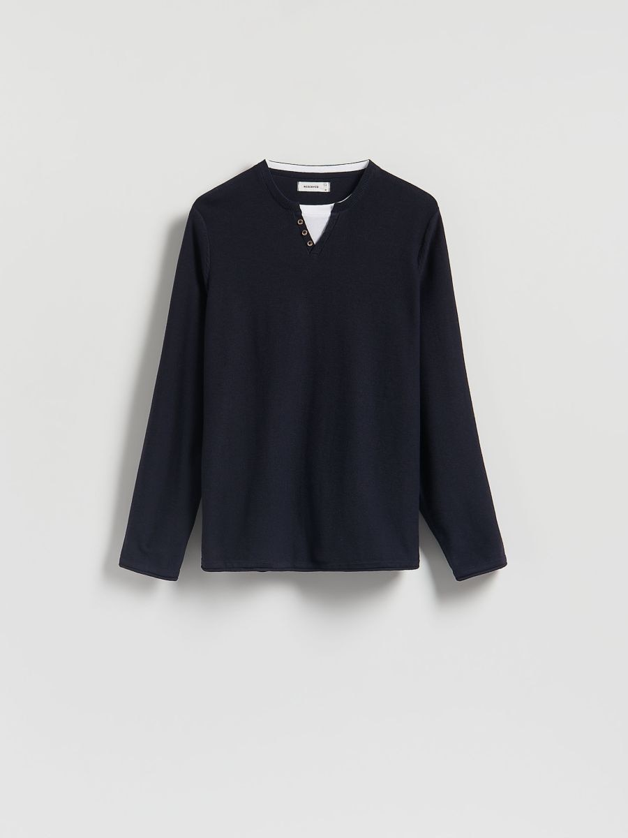 Henley long sleeve T-shirt - navy - RESERVED