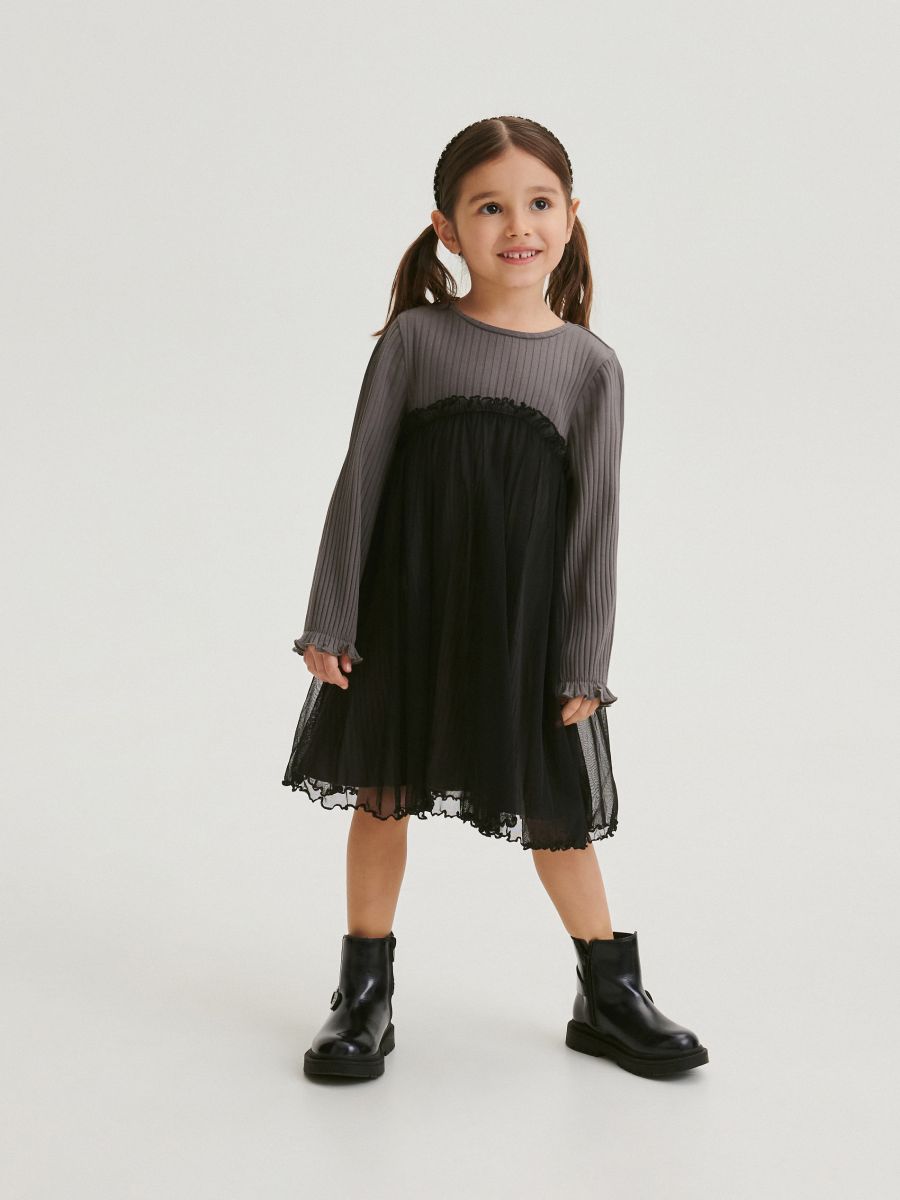 Dress with tulle bottom - dark grey - RESERVED - 5