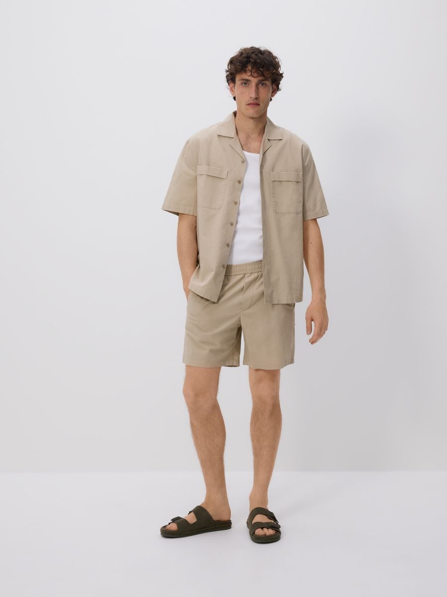 Szorty slim z dodatkiem lnu - beige - RESERVED - 3
