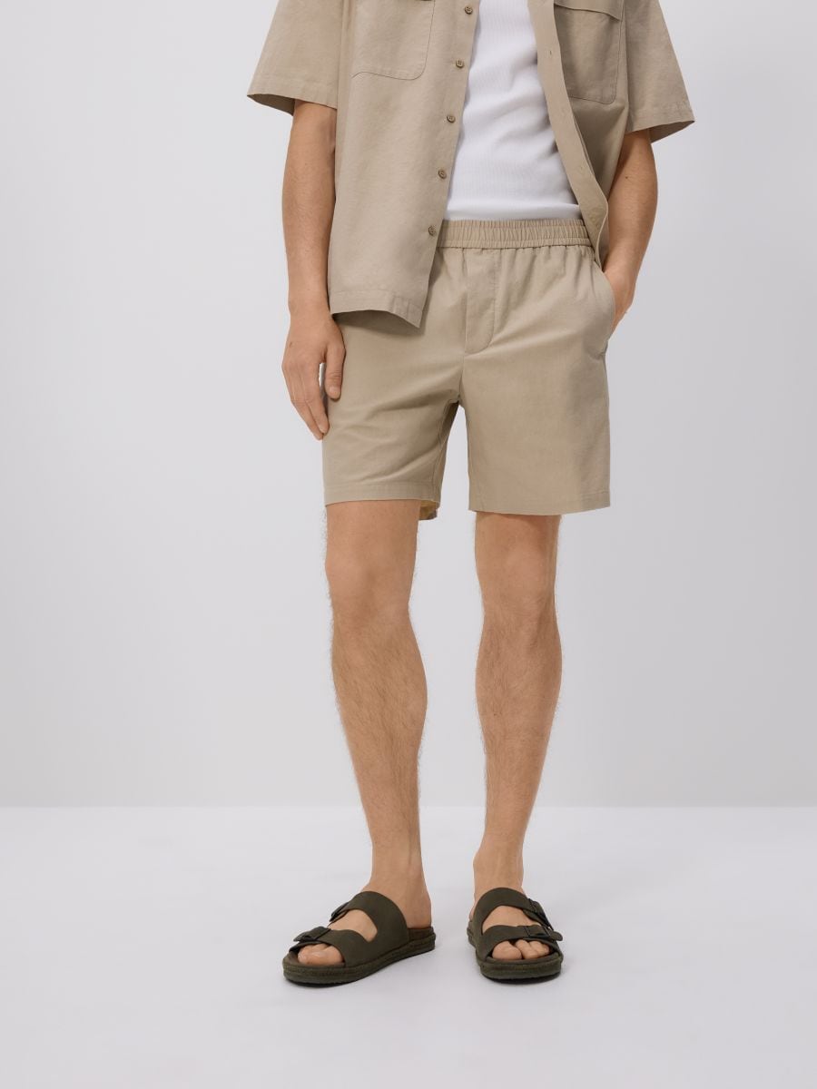 Szorty slim z dodatkiem lnu - beige - RESERVED - 2