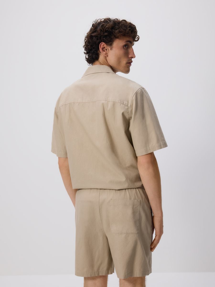 Szorty slim z dodatkiem lnu - beige - RESERVED - 4