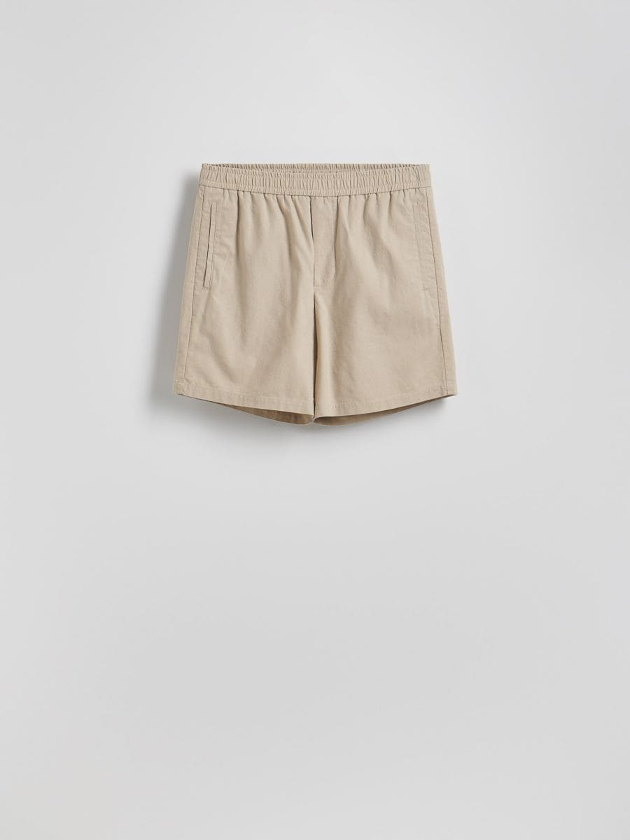 Szorty slim z dodatkiem lnu - beige - RESERVED - 6