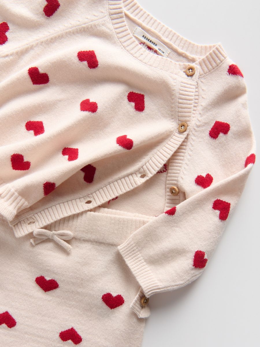 Heart-patterned knit set - cream - RESERVED - 3