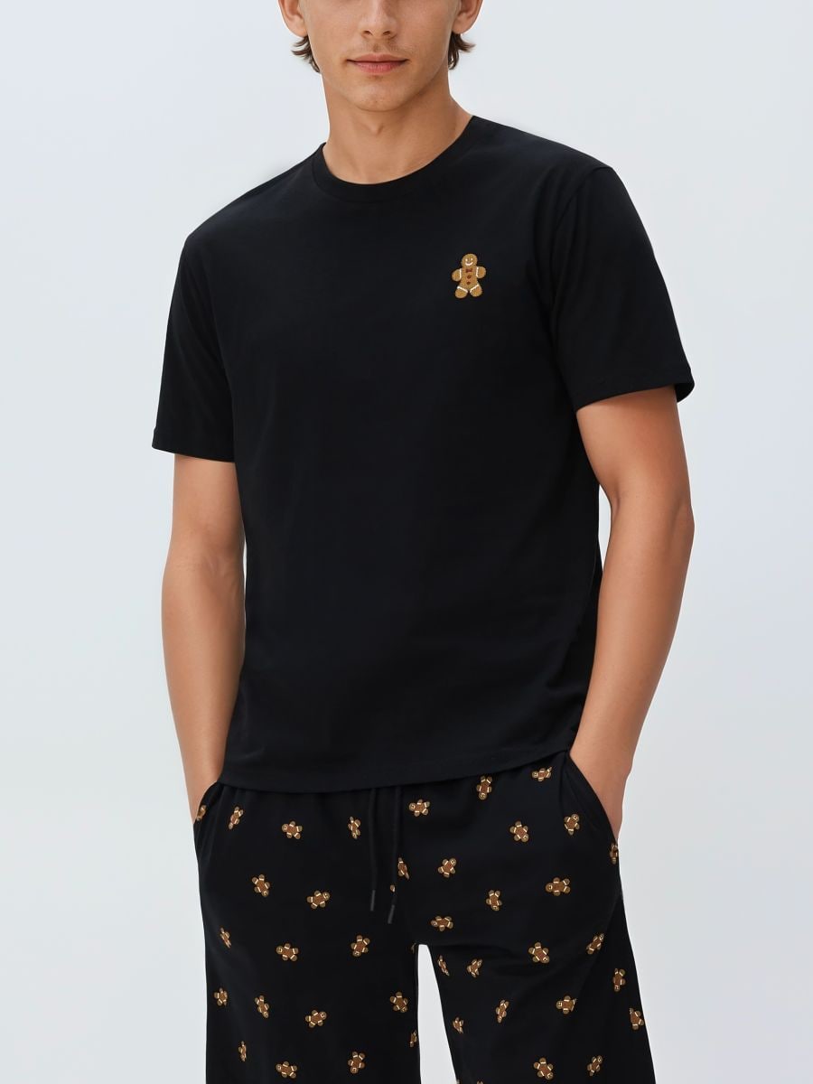 Two piece pyjama set with Christmas motif - black - RESERVED