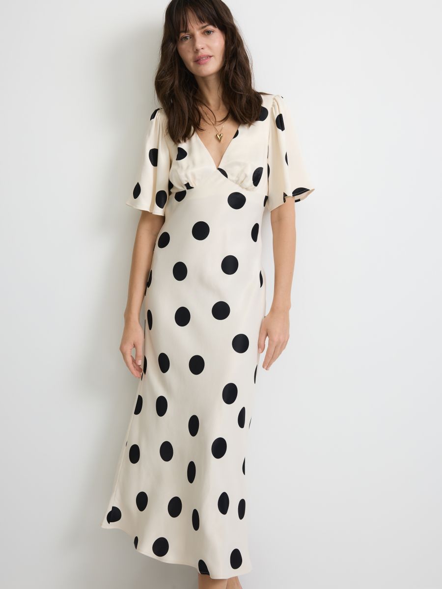 Polka-dot viscose dress - nude - RESERVED