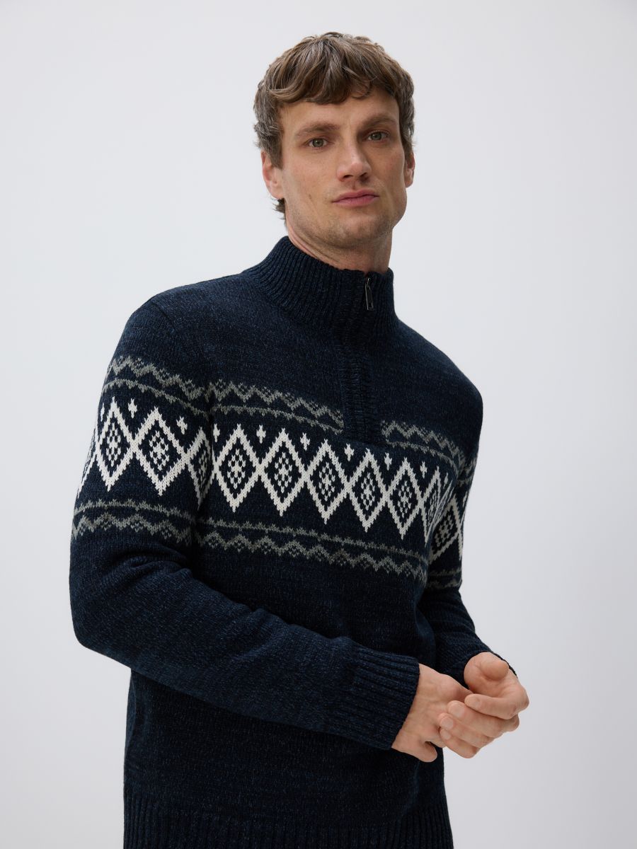 Megztinis atverčiama apykakle - tamsiai mėlyna - RESERVED