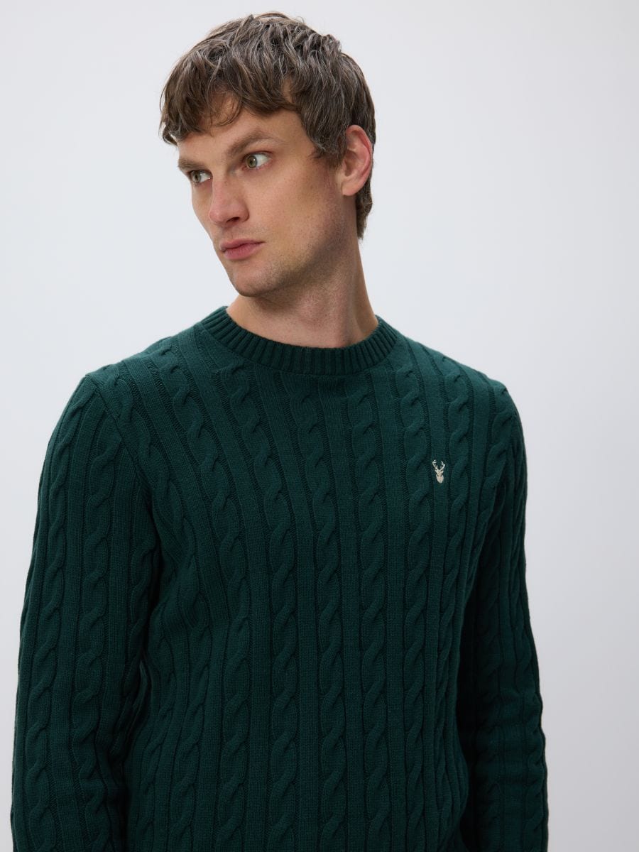Sveter s vrkočovým vzorom - tmavozelená - RESERVED
