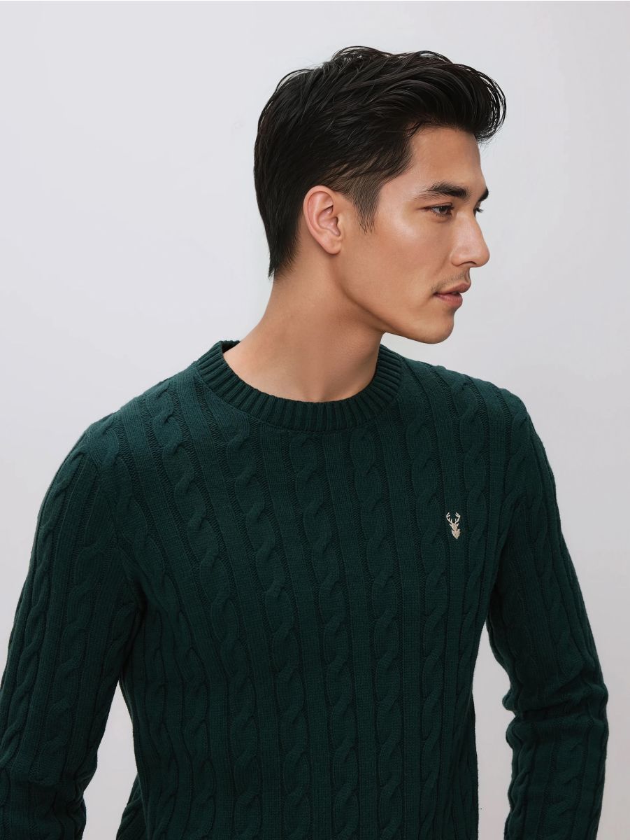 Sweter ze świątecznym wzorem - ciemnozielony - RESERVED