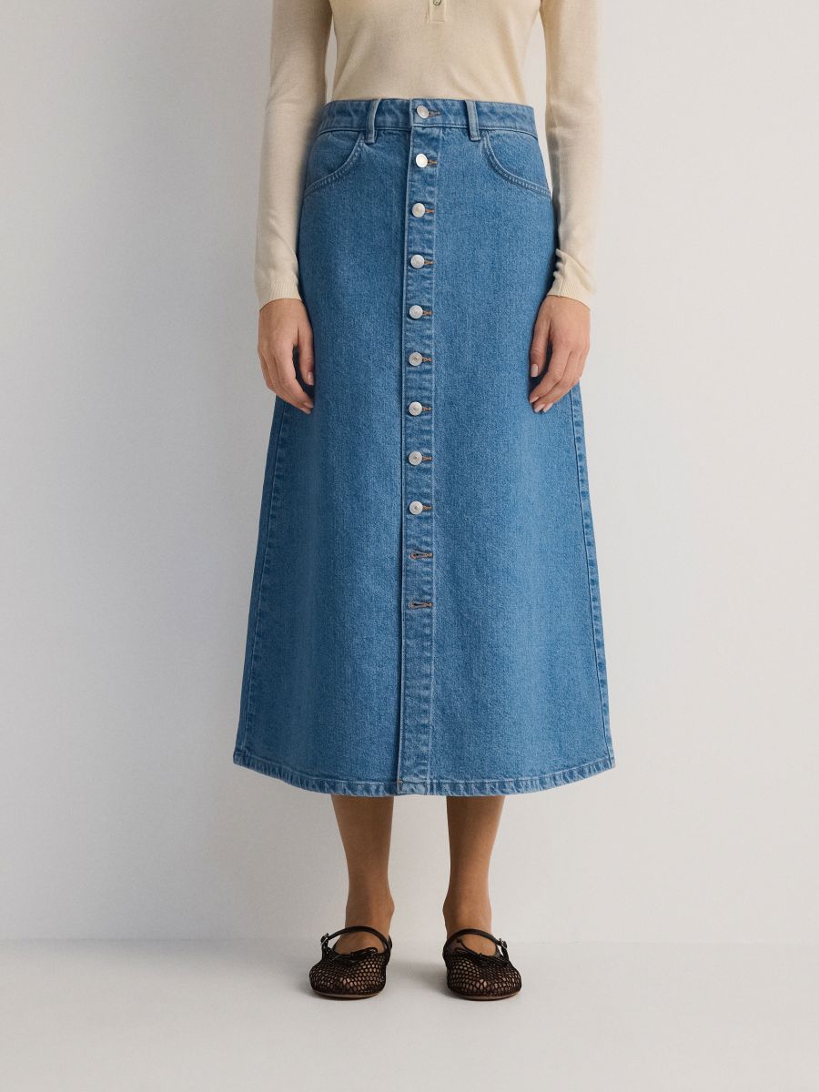 Denim midi skirt with buttons - blue - RESERVED - 2