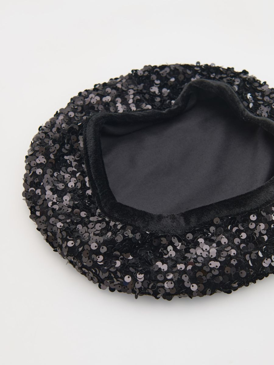Beret with sequins - black - RESERVED - 3