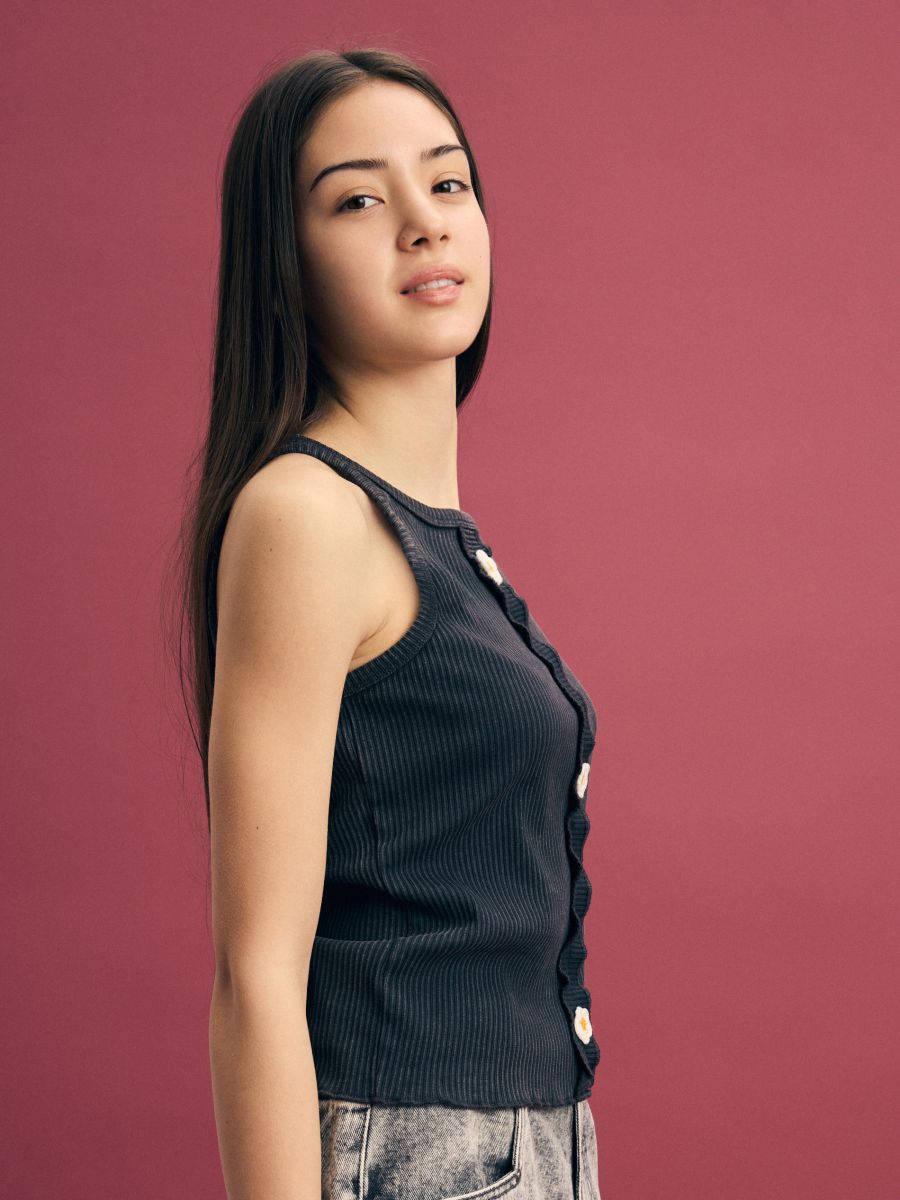 Top with appliqué - dark grey - RESERVED - 5