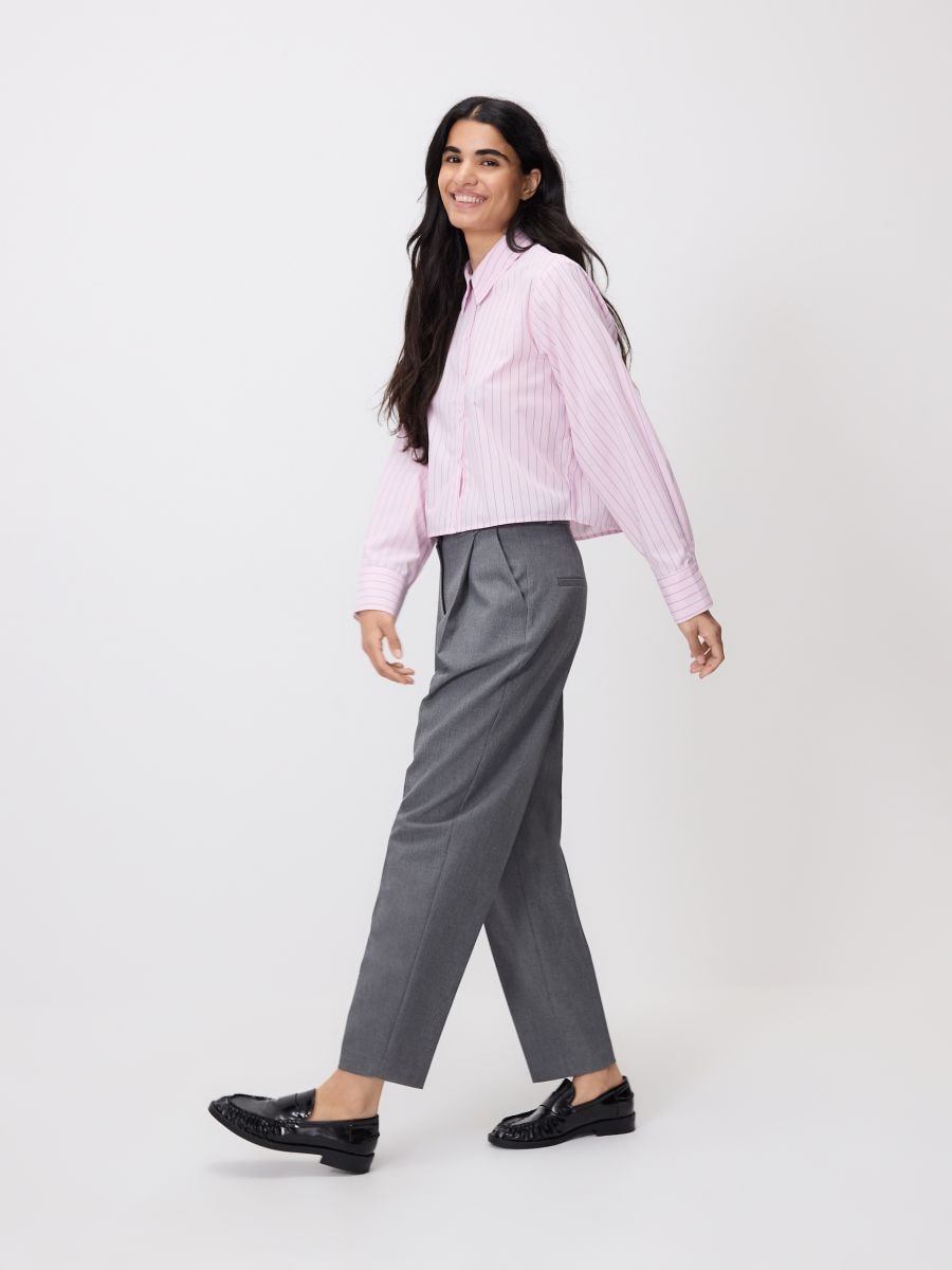 Cigarette trousers with belt - dark grey - RESERVED