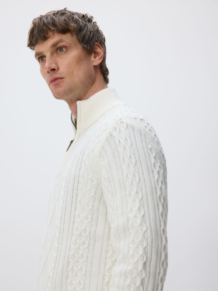 Golf z warkoczowym splotem - złamana biel - RESERVED