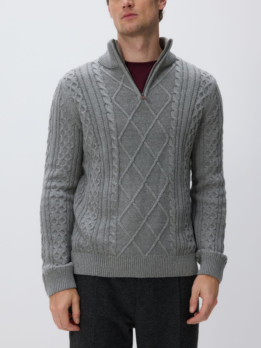 Golf z warkoczowym splotem - szary - RESERVED