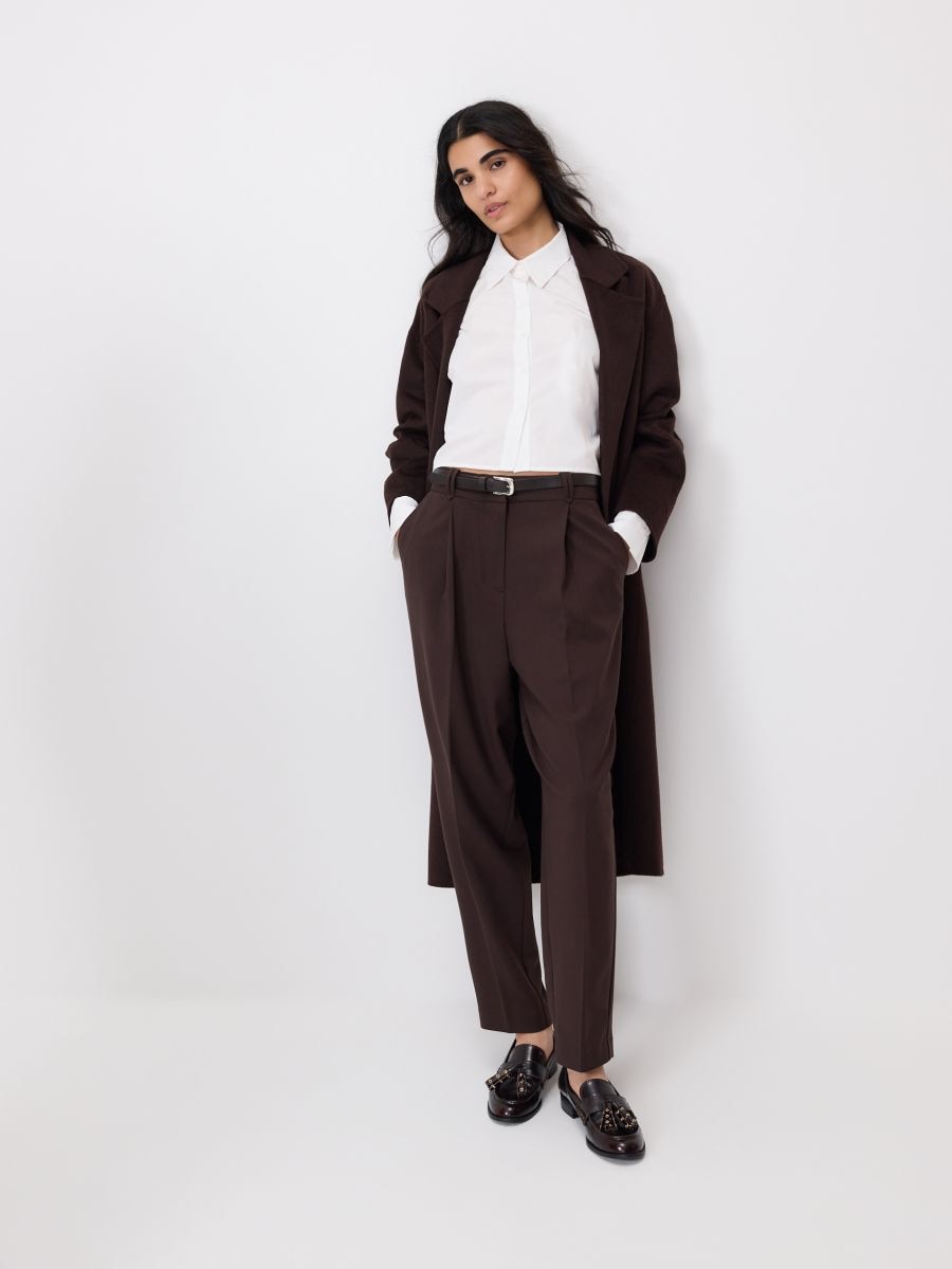 Cigarette trousers with belt - dark brown - RESERVED