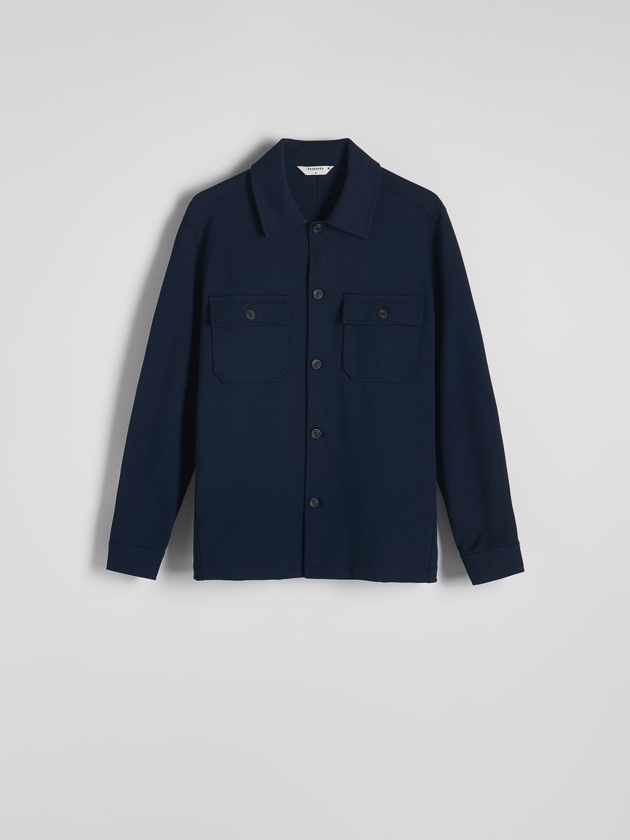 Regular fit effen overhemd - marineblauw - RESERVED - 6