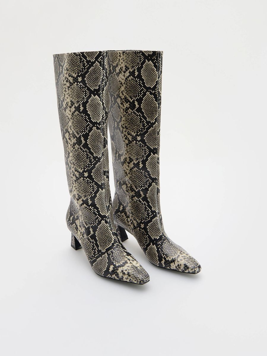Hohe Lederstiefel mit Tiermuster - bunt - RESERVED - 4