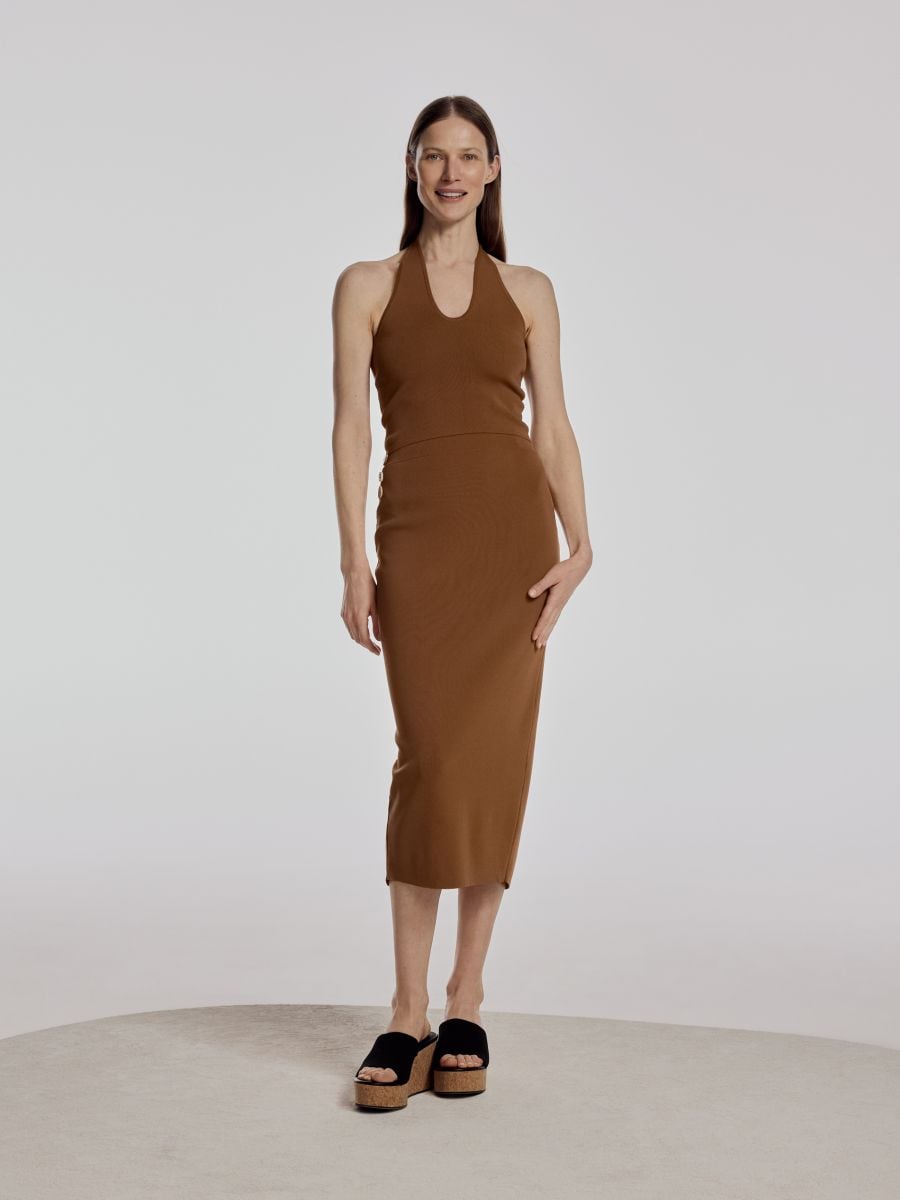 Midi skirt with split - golden brown - RESERVED - 3