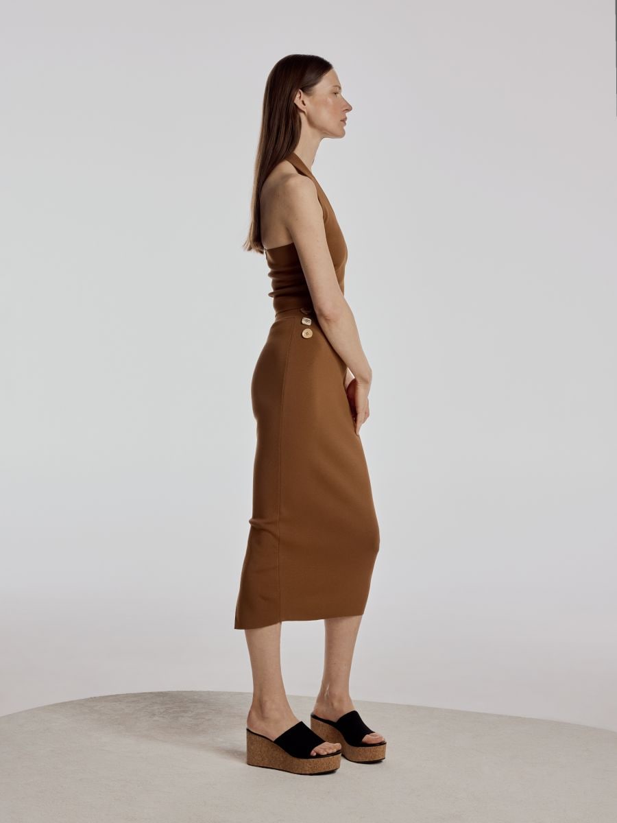 Midi skirt with split - golden brown - RESERVED - 5