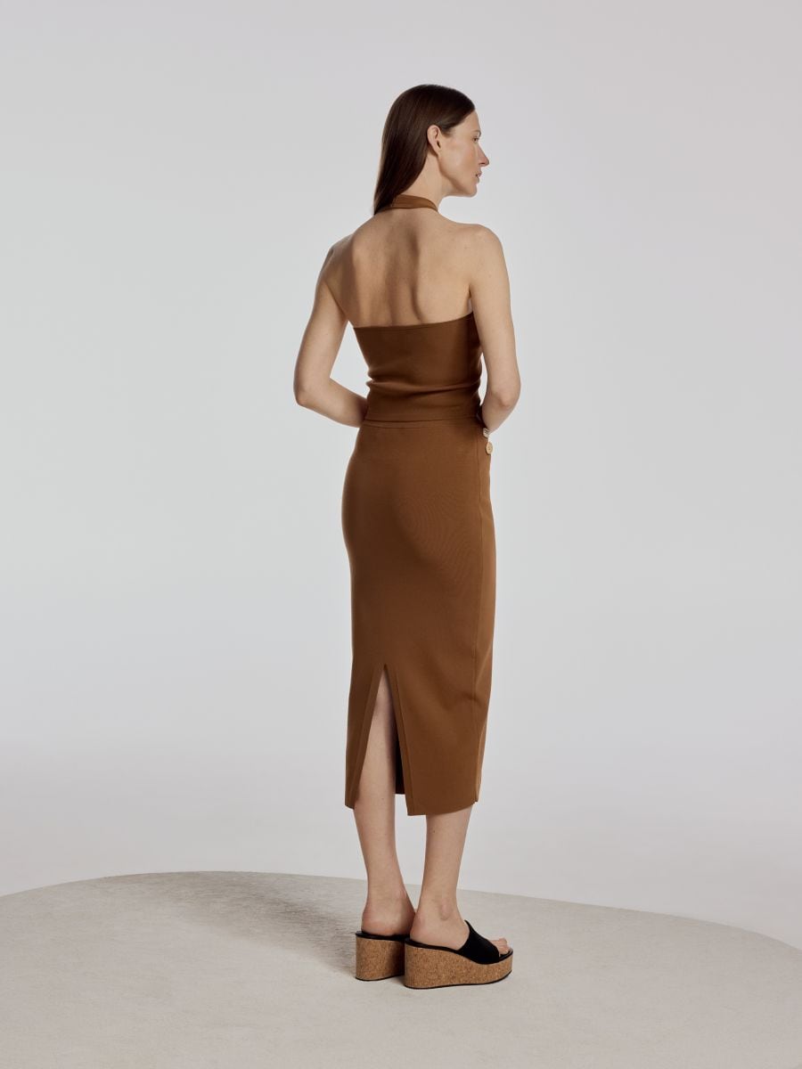 Midi skirt with split - golden brown - RESERVED - 2