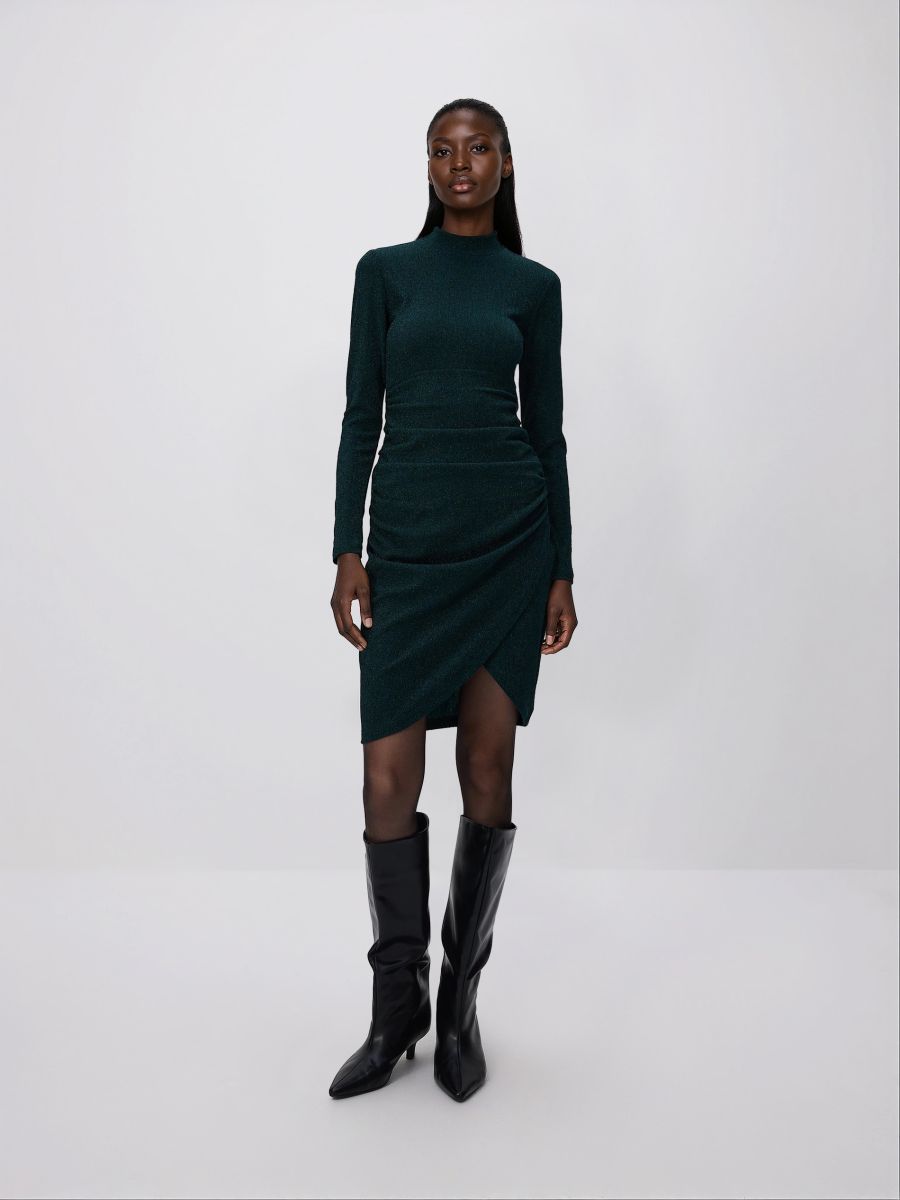 Λαμπερό φόρεμα με ντραπέ σχέδιο - γαλαζοπρασινο - RESERVED